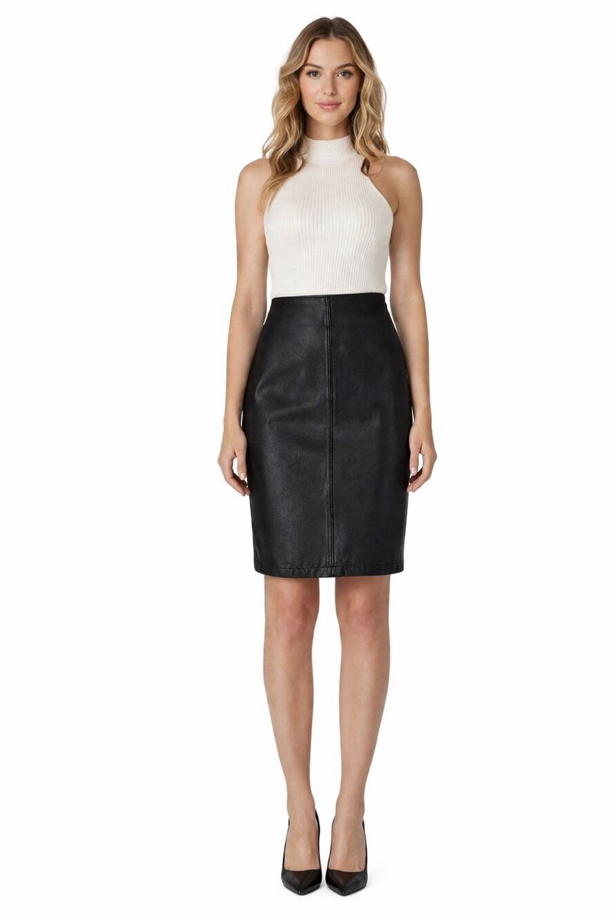 1990s Bronson Thomas Black Leather Pencil Skirt 4